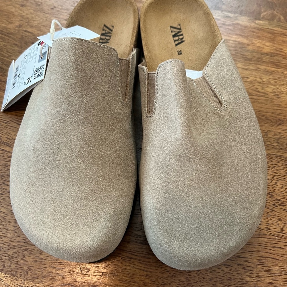Zara Beige Suede Slip-On Mules